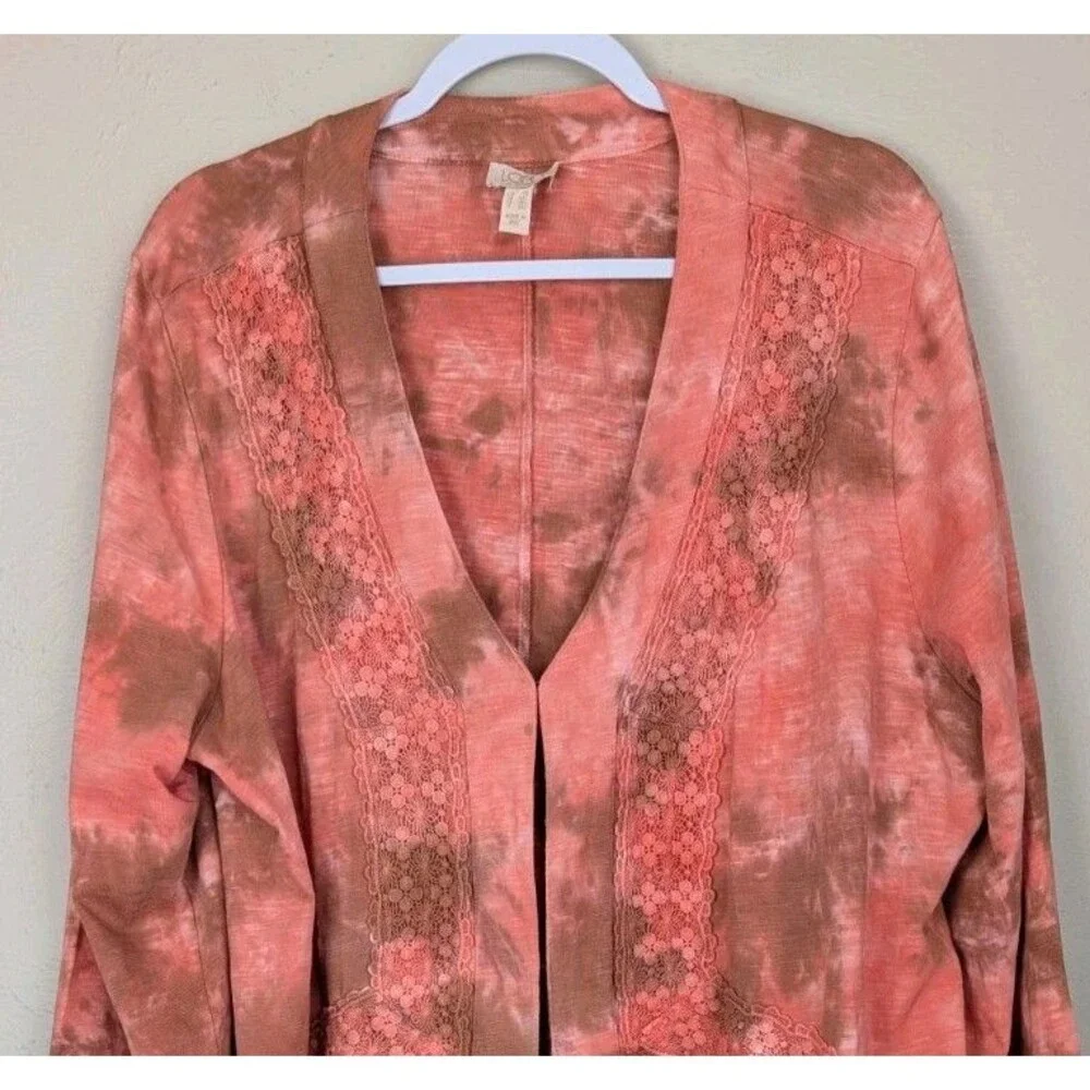 LOGO by Lori Goldstein Tie Dye Lace Duster Cardigan Kimono Size 2X
